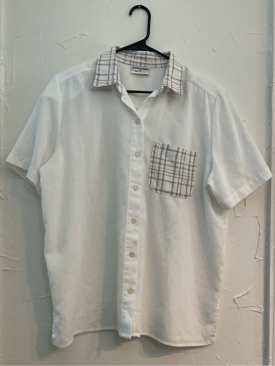 Alfred Dunner Tops - Vintage Alfred Dunner Coastal Grandma White Collared Shirt with Plaid Trim